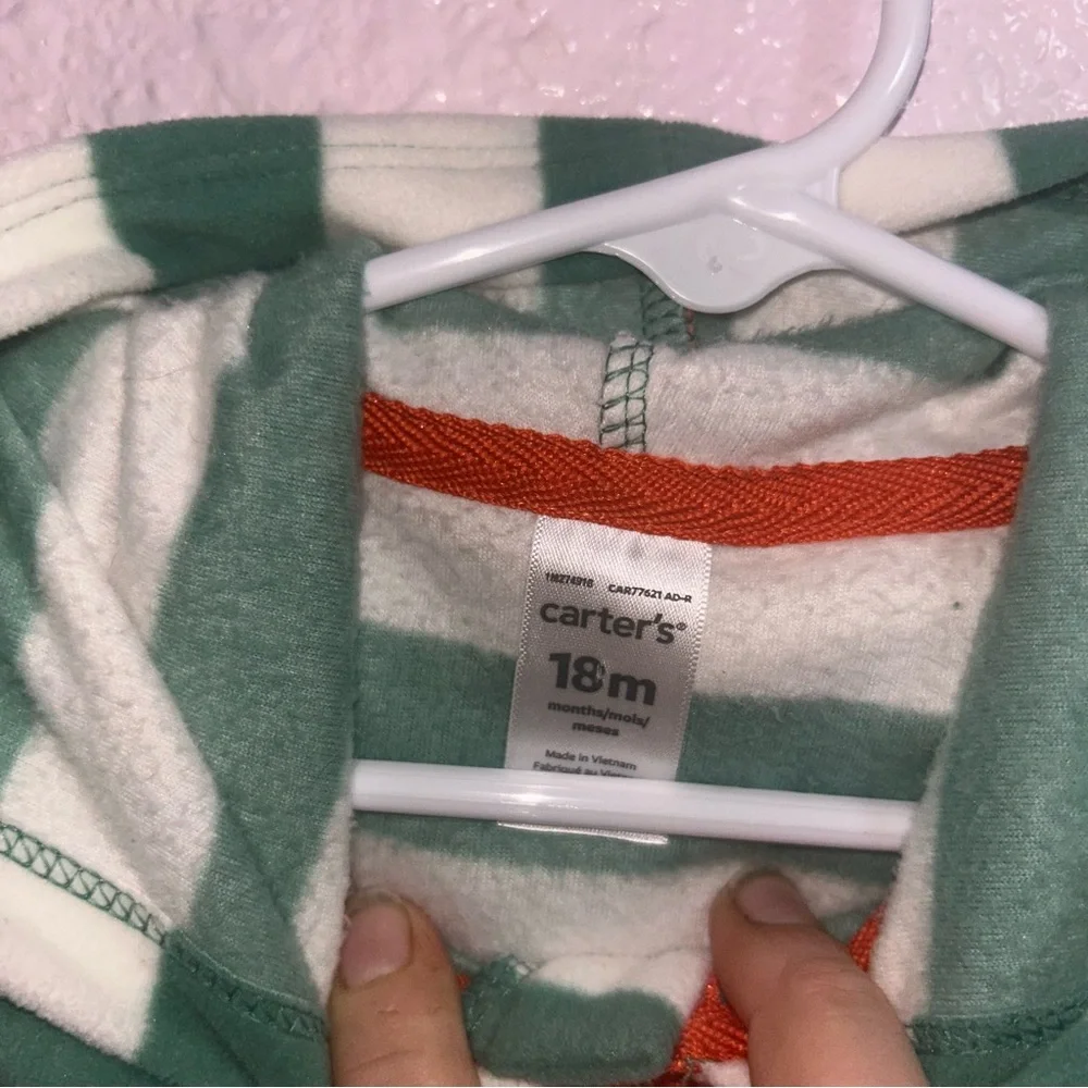 Carter's Green and White Striped Footies One Piece